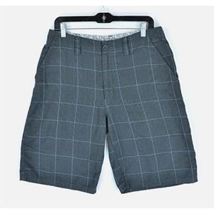 Quicksilver Men's Flat Front Plaid Shorts Back Patch Logo 10"